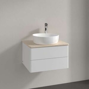 Villeroy und Boch Antao Waschtisch-Unterschrank L18053GF mit Beleuchtung, 2 Auszüge, 600 x 360 x 500 mm, Front ohne Struktur, Glossy White Lacquer / Botticino