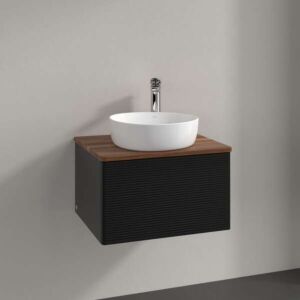 Villeroy &amp; Boch Antao vanity unit K29152PD 60x36x50cm, tap hole, washbasin top color warm walnut, black matt lacquer