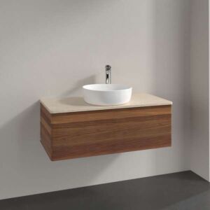 Meuble vasque Villeroy &amp; Boch Antao K31113HM 100 x 36 x 50 cm, plan vasque couleur Botticino, noyer chaud