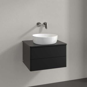 Meuble vasque Villeroy &amp; Boch Antao K18050PD 60x36x50cm, percé pour robinetterie, plan vasque laqué noir mat