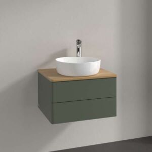 Villeroy &amp; Boch Antao vanity unit L18051HL with lighting, 2 drawers, 600 x 360 x 500 mm, smooth front, Leaf Green Matt Lacquer / Honey Oak