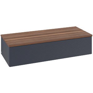 Villeroy und Boch Antao Sideboard L41102HG mit Beleuchtung, 1 Auszug, 1200 x 268 x 500 mm, Front mit Struktur, Midnight Blue Matt Lacquer / Warm Walnut