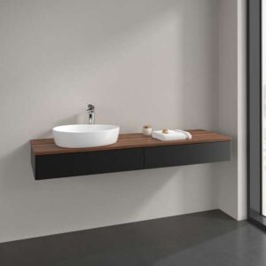 Villeroy und Boch Antao Waschtisch-Unterschrank K15052PD 160x19x50cm, Hahnlochbohrung, Waschbeckenplattenfarbe warm walnut, black matt lacquer