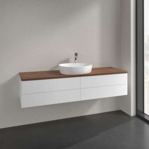 Villeroy &amp; Boch Antao vanity unit L25052MT with lighting, 4 drawers, 1600 x 360 x 500 mm, smooth front, White Matt Lacquer / Warm Walnut