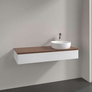 Villeroy &amp; Boch Antao vanity unit K12052MT 120x19x50cm, tap hole, washbasin top color warm walnut, white matt lacquer