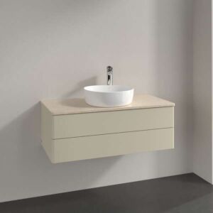 Villeroy &amp; Boch Antao vanity unit L20053HJ with lighting, 2 drawers, 1000 x 360 x 500 mm, smooth front, Silk Grey Matt Lacquer / Botticino