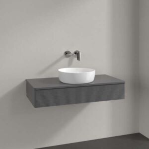 Villeroy und Boch Antao Waschtisch-Unterschrank K09150GK 100x19x50cm, Hahnloch, Waschbeckenplattenfarbe Lack, anthracite matt lacquer