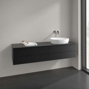 Meuble vasque Villeroy &amp; Boch Antao K27150PD 160 x 36 x 50 cm, percé pour robinetterie, plan vasque laqué noir mat.