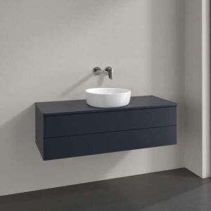 Villeroy &amp; Boch Antao vanity unit L21050HG with lighting, 2 drawers, 1200 x 360 x 500 mm, smooth front, Midnight Blue Matt Lacquer / Midnight Blue Matt Lacquer