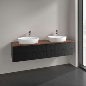Meuble vasque Villeroy &amp; Boch Antao K28152PD 160 x 36 x 50 cm, percé pour robinetterie, plan vasque couleur noyer chaud, laque noire mate