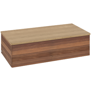 Meuble vasque Villeroy &amp; Boch Antao L40001HM avec éclairage, 1 tiroir, 1000 x 268 x 500 mm, façade lisse, Noyer chaud / Chêne miel