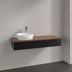 Villeroy und Boch Antao Waschtisch-Unterschrank K11112PD 120x19x50cm, Waschbeckenplattenfarbe warm walnut, black matt lacquer