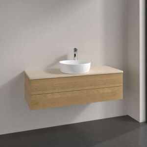 Villeroy &amp; Boch Antao vanity unit K21053HN 120x36x50cm, tap hole, washbasin top color botticino, honey oak