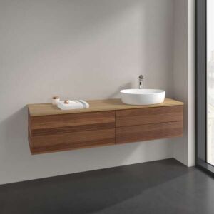 Meuble vasque Villeroy &amp; Boch Antao K27151HM 160 x 36 x 50 cm, percé pour robinetterie, plan vasque couleur chêne miel, noyer chaud