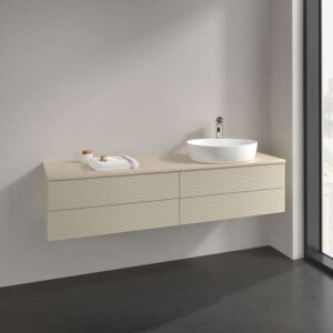Villeroy &amp; Boch Antao vanity unit K27153HJ 160x36x50cm, tap hole, washbasin top color botticino, silk grey matt lacquer