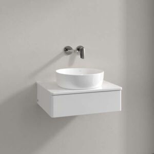 Meuble vasque Villeroy &amp; Boch Antao L07050GF avec éclairage, 1 tiroir, 600 x 190 x 500 mm, façade lisse, laque blanche brillante / laque blanche brillante