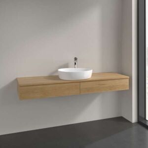 Villeroy und Boch Antao Waschtisch-Unterschrank L14111HN mit Beleuchtung, 2 Auszüge, 1600 x 190 x 500 mm, Front mit Struktur, Honey Oak / Honey Oak