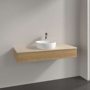 Villeroy &amp; Boch Antao vanity unit L10013HN with lighting, 1 drawer, 1200 x 190 x 500 mm, smooth front, Honey Oak / Botticino