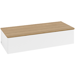 Villeroy und Boch Antao Sideboard L41101MT mit Beleuchtung, 1 Auszug, 1200 x 268 x 500 mm, Front mit Struktur, White Matt Lacquer / Honey Oak