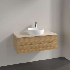 Villeroy &amp; Boch Antao vanity unit L20153HN with lighting, 2 drawers, 1000 x 360 x 500 mm, textured front, Honey Oak / Botticino