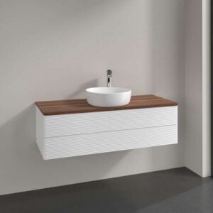 Meuble vasque Villeroy &amp; Boch Antao K21112MT 120 x 36 x 50 cm, plan vasque couleur noyer chaud, laque blanche mate