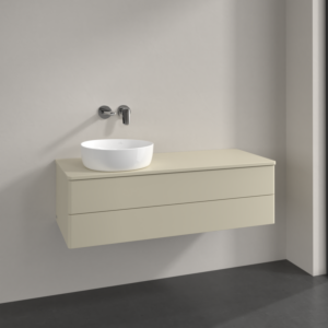 Villeroy und Boch Antao Waschtisch-Unterschrank K22050HJ 120x36x50cm, Hahnloch, Waschbeckenplattenfarbe Lack, silk grey matt lacquer