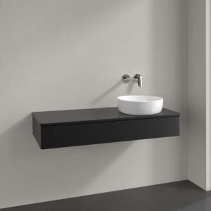 Villeroy und Boch Antao Waschtisch-Unterschrank K12050PD 120x19x50cm, Hahnloch, Waschbeckenplattenfarbe Lack, black matt lacquer