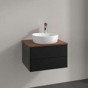 Villeroy &amp; Boch Antao vanity unit L18052PD with lighting, 2 drawers, 600 x 360 x 500 mm, smooth front, Black Matt Lacquer / Warm Walnut