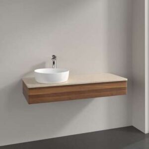 Villeroy und Boch Antao Waschtisch-Unterschrank L11053HM mit Beleuchtung, 1 Auszug, 1200 x 190 x 500 mm, Front ohne Struktur, Warm Walnut / Botticino