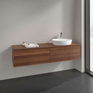 Villeroy und Boch Antao Waschtisch-Unterschrank L27152HM mit Beleuchtung, 4 Auszüge, 1600 x 360 x 500 mm, Front mit Struktur, Warm Walnut / Warm Walnut