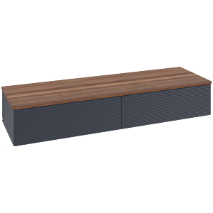 Buffet Villeroy &amp; Boch Antao L42102HG avec éclairage, 2 tiroirs, 1600 x 268 x 500 mm, façade texturée, laque mate bleu nuit / noyer chaud