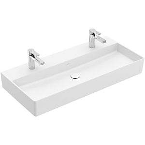 Villeroy und Boch Memento Waschtisch 4A221KRW 100x47cm, 2 Hahnlöcher, ohne Überlauf, Stone White C-plus