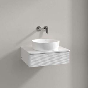 Villeroy &amp; Boch Antao vanity unit L07150GF with lighting, 1 drawer, 600 x 190 x 500 mm, textured front, Glossy White Lacquer / Glossy White Lacquer
