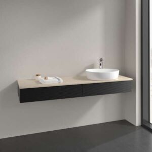 Villeroy &amp; Boch Antao vanity unit K16113PD 160x19x50cm, washbasin top color botticino, black matt lacquer
