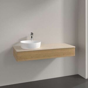 Villeroy &amp; Boch Antao vanity unit L11013HN with lighting, 1 drawer, 1200 x 190 x 500 mm, smooth front, Honey Oak / Botticino