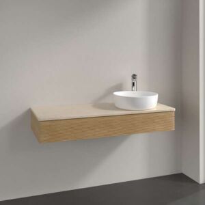 Villeroy &amp; Boch Antao vanity unit K12153HN 120x19x50cm, tap hole, washbasin top color botticino, honey oak
