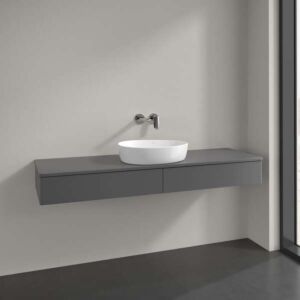 Meuble vasque Villeroy &amp; Boch Antao L14050GK avec éclairage, 2 tiroirs, 1600 x 190 x 500 mm, façade lisse, laque anthracite mate.