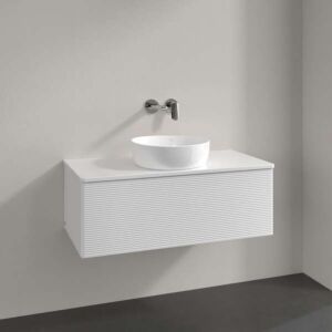 Villeroy und Boch Antao Waschtisch-Unterschrank L31110GF mit Beleuchtung, 1 Auszug, 1000 x 360 x 500 mm, Front mit Struktur, Glossy White Lacquer / Glossy White Lacquer