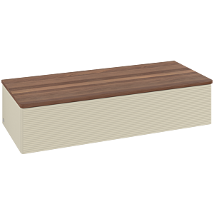 Villeroy &amp; Boch Antao Sideboard L41102HJ with lighting, 1 drawer, 1200 x 268 x 500 mm, textured front, Silk Grey Matt Lacquer / Warm Walnut