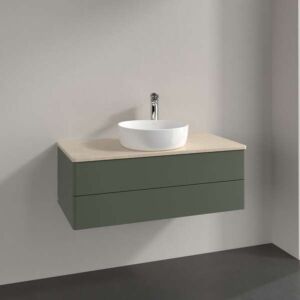 Villeroy und Boch Antao Waschtisch-Unterschrank L20053HL 100x36x50cm, Hahnloch, Waschbeckenplattenfarbe botticino, leaf green matt lacquer
