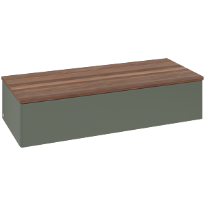 Villeroy und Boch Antao Sideboard L41002HL mit Beleuchtung, 1 Auszug, 1200 x 268 x 500 mm, Front ohne Struktur, Leaf Green Matt Lacquer / Warm Walnut