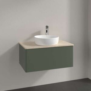 Villeroy &amp; Boch Antao vanity unit K30053HL 80x36x50cm, tap hole, washbasin top color botticino, leaf green matt lacquer