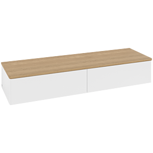 Villeroy und Boch Antao Sideboard L42001MT mit Beleuchtung, 2 Auszüge, 1600 x 268 x 500 mm, Front ohne Struktur, White Matt Lacquer / Honey Oak