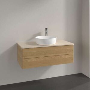 Villeroy und Boch Antao Waschtisch-Unterschrank K20053HN 100x36x50cm, Hahnloch, Waschbeckenplattenfarbe botticino, honey oak