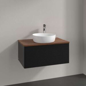 Villeroy &amp; Boch Antao vanity unit K30152PD 80x36x50cm, tap hole, washbasin top color warm walnut, black matt lacquer