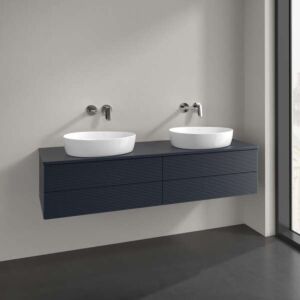 Villeroy &amp; Boch Antao vanity unit L28110HG with lighting, 4 drawers, 1600 x 360 x 500 mm, textured front, Midnight Blue Matt Lacquer / Midnight Blue Matt Lacquer