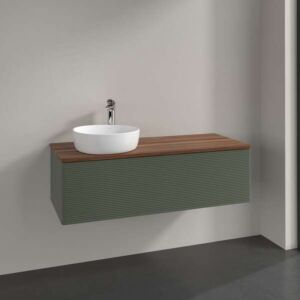 Villeroy &amp; Boch Antao vanity unit K33112HL 120x36x50cm, washbasin top color warm walnut, leaf green matt lacquer