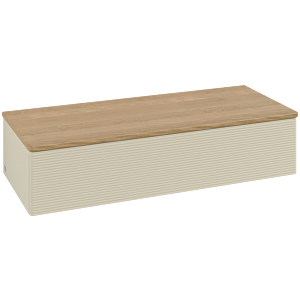 Villeroy und Boch Antao Sideboard L41101HJ mit Beleuchtung, 1 Auszug, 1200 x 268 x 500 mm, Front mit Struktur, Silk Grey Matt Lacquer / Honey Oak