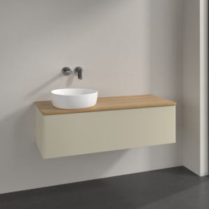 Villeroy und Boch Antao Waschtisch-Unterschrank L33011HJ mit Beleuchtung, 120x36x50cm, Waschbeckenplattenfarbe honey oak, silk grey matt lacquer