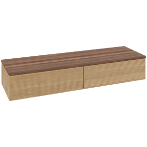 Villeroy und Boch Antao Sideboard L42102HN mit Beleuchtung, 2 Auszüge, 1600 x 268 x 500 mm, Front mit Struktur, Honey Oak / Warm Walnut